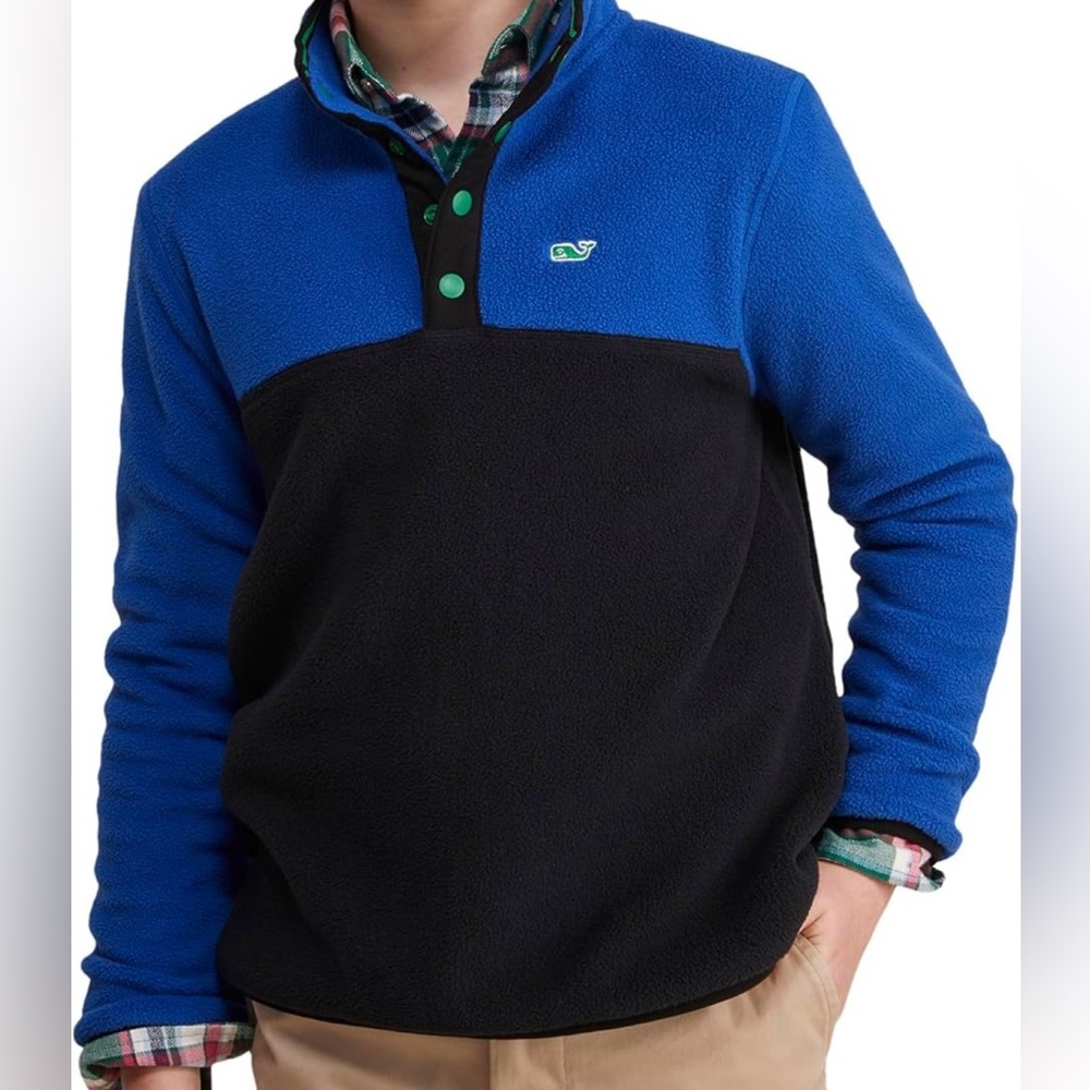 NWT Vineyard Vines Boys’ Color Blocked Harbor Fleece Quarter-Snap